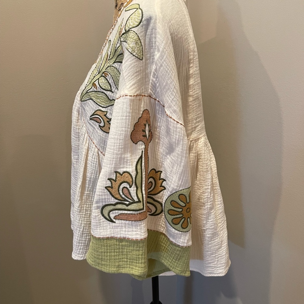 Easel Boho Embroidered V-Neck Peasant Top - Picture 3 of 5